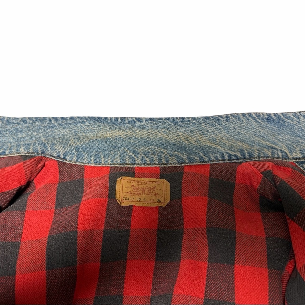 Levi’s‎ Men’s Denim Jacket XL Blue Plaid Lined Trucker Western Americana - Picture 11 of 11
